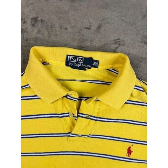 Polo Ralph Lauren Shirt Mens XL Custom Fit Yellow Blue Striped Short Sleeve Pony - Picture 4 of 6